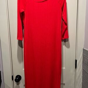 Chico's Travelers Dress Vibrant Red Long Sleeve Split Shoulder. Size 0 US 4-6